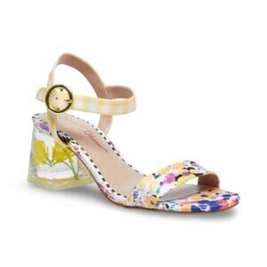 Betsey Johnson Floral Heels with Yellow Accents